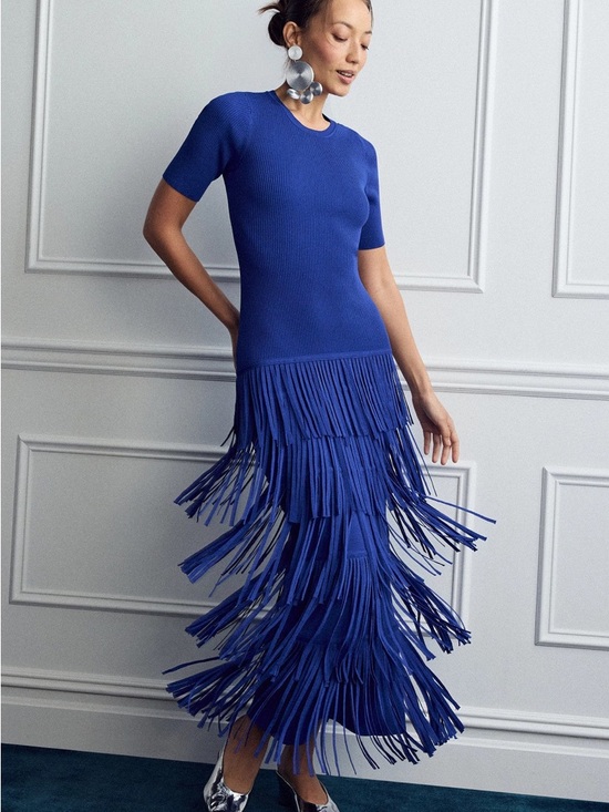 Simon Miller Dresses & Skirts - Simon Miller Electric Blue Ribbed Knit Dress with Fringe